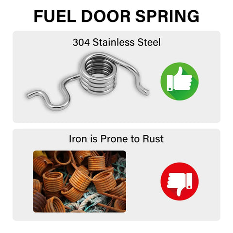 Comparison of 304 stainless steel fuel door spring with rusted iron springs for Permanent Fuel Tank Repair Kit With Fuel Door Hinge Pin And Gas Door Spring For 2019-2025 Silverado Sierra 1500 And 2020-2025 Silverado Sierra 2500 3500 Fits Most Bed Lengths DIY Friendly