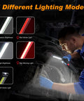 Mechanic using Six Pack Rechargeable LED Work Lights With Magnetic Base And 360 Degree Spin, Five Modes Of Bright Wide-Beam Illumination