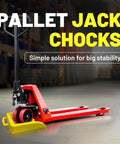 Heavy Duty Pallet Jack Chock Wheel Stopper stabilizes pallet trucks on the jobsite, yellow, 14.2x11.2x2 inches, 2 pack