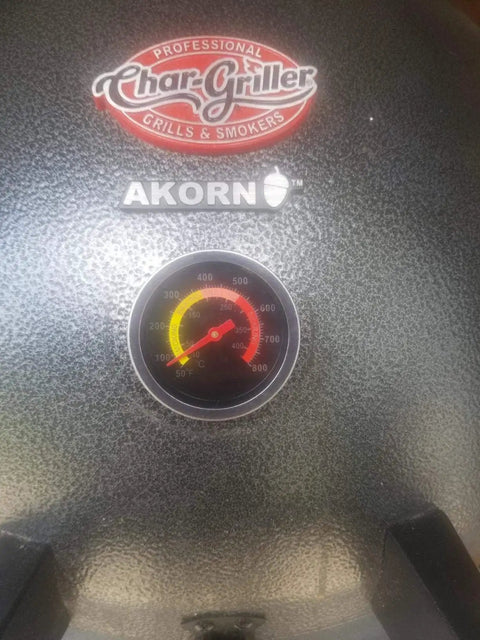 Close-up of Char-Griller smoker with temperature gauge for Two Pack BBQ Grill Temperature Gauge For Charcoal Pit And Smoker