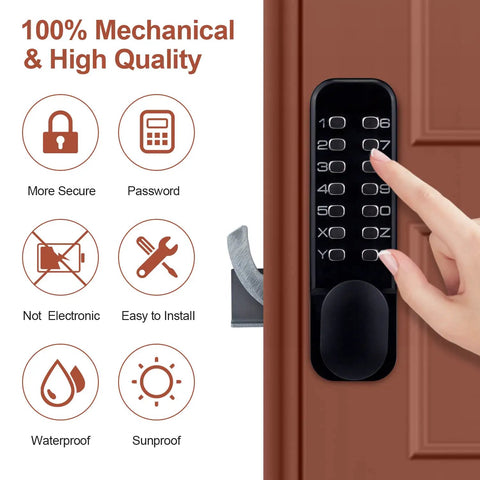 Keyless Entry Door Lock With Keypad Black No Battery Needed 100 Percent Mechanical Battery Free Password Protected Entry Weatherproof Combination Lock For Home Security