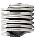 Close-up of Outdoor Climbing Rope Cleaning Brush For Caving Camping And Hiking Ropes Rugged Cord Cleaner with metal rings and bristles.