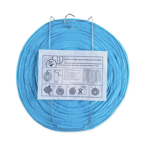 8 Inch Colorful Assorted Chinese And Japanese Hanging Paper Lanterns With Metal Frame, blue, folded with instructions