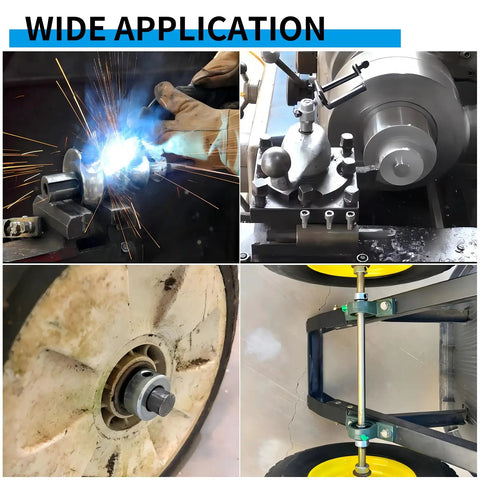 Split Shaft Collar Set Of 4, 6mm Bore Aluminum Locking Collars With M4 Screws, 20mm Outer Diameter, 8mm Thick, One Piece Split Design That Locks In Place And Keeps Standard Shafts Secure, shown on machine shafts