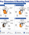 Dimensions guide of 0.5 Inch Mini Caster Wheels With Fixed Plate Swivel Plate Or Adhesive Mount Options for DIY Black 28x42mm