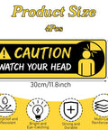 Heads Up Caution Sign Stickers 4 Pack Self Adhesive Vinyl Safety Decals For Warehouse Basement Stairs Low Clearance And Factory 11.8 Inch By 3.94 Inch, 4pcs size view