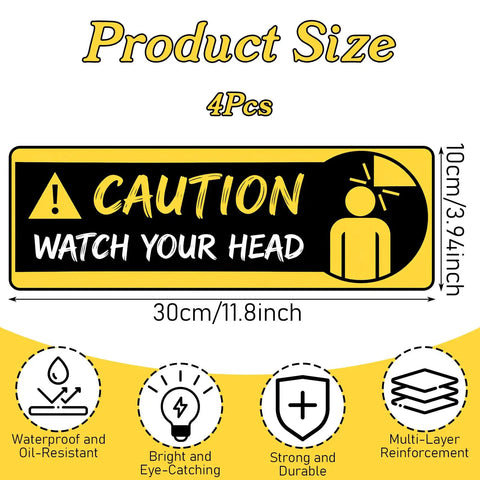Heads Up Caution Sign Stickers 4 Pack Self Adhesive Vinyl Safety Decals For Warehouse Basement Stairs Low Clearance And Factory 11.8 Inch By 3.94 Inch, 4pcs size view