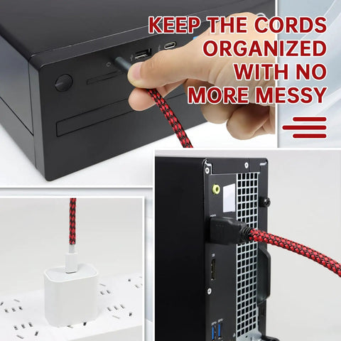 Expandable Braided Cable Sleeve With PP Yarn And PET Blend used in cable management at computer setup, brown black