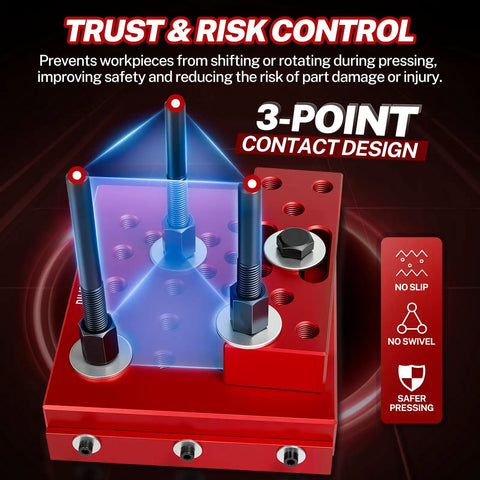 30 Ton Hydraulic Shop Press Support Block Plate Kit With Adjustable Columns For Stable Wheel Bearings Hubs Bushings And Suspension Components Heavy Duty Fit For Automotive And Shop Use Durable Steel Construction With Easy Setup, 3-point contact design
