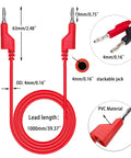 Red 4mm stackable banana plug with dimensions from 30 Piece Silicone Banana Plug Test Leads Kit, PVC material, 1000mm length