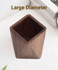 Walnut Diamond Shaped Wooden Pencil Holder Desk Cup With Big Capacity And Smooth Wax Finish on a workspace