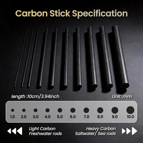Fishing Rod Repair Kit With Epoxy, 10 Carbon Fiber Sticks Specifications for Spinning and Casting Rods