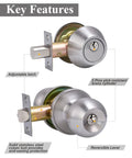 Detailed view of Keyed Alike Entry Door Knob And Single Cylinder Deadbolt Combo Set In Satin Nickel Finish with labeled features.
