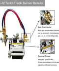 HK-12 Torch Track Burner with gas distributor and control panel for precise metal cutting, part of Heavy Duty Dual Track Gas Flame Cutter.