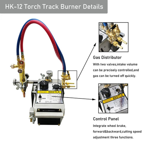 HK-12 Torch Track Burner with gas distributor and control panel for precise metal cutting, part of Heavy Duty Dual Track Gas Flame Cutter.