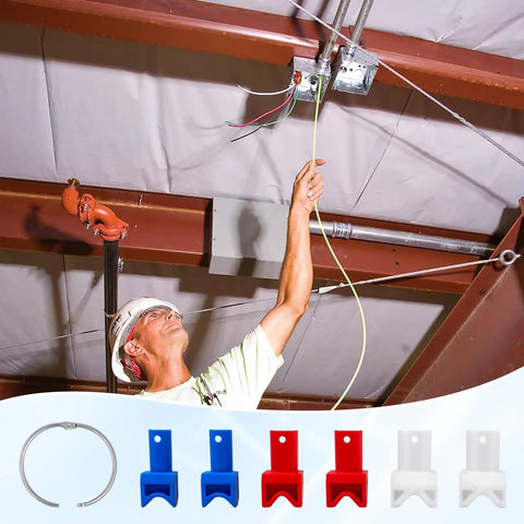 Heavy Duty Conduit Wire Pulling Tool Set With 1/2, 3/4, And 1 Inch Cable Guides in use with electrician pulling wires.
