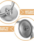 Close-up of eight pack metal cabinet pulls ring handles in silver zinc alloy, showing installation and durability features.