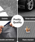 Tough As Nails Non Slip Blue PVC Rubber Garage Floor Mat With Diamond Plate Grip features cuttable and stress-resistant properties.