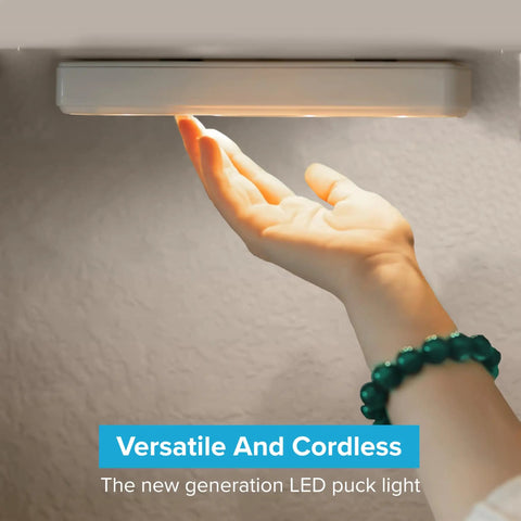 Two Pack Wireless LED Under Cabinet Lights Battery Operated Eight And A Half Inch Long Sixty Five Lumens Tap Light in use