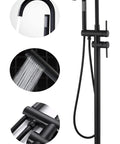 Freestanding Tub Filler Faucet Dope Matte Black Floor Mounted with Handheld Shower Brass Mixer Taps Swivel Spout