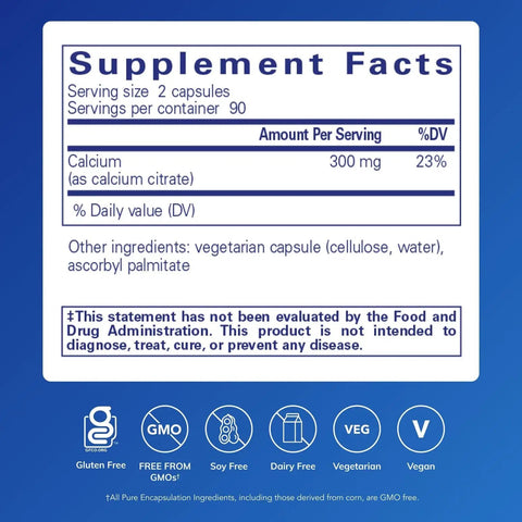 Supplement facts label for Calcium Citrate Daily Go-To Supplement For Bone Teeth Colon And Heart Health Premium Calcium Citrate Capsules