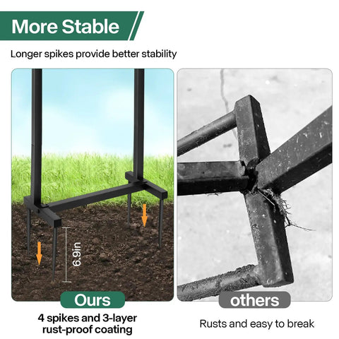 Freestanding Metal Garden Hose Holder With Four Spikes And Detachable Water Hose Hanger Organizer for Outdoor Use stability comparison