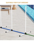Pet Agility Training 2-Piece Set With Weave Pole, 32.8-Foot Water Spray Hose, Training Stand on flat surface next to pool