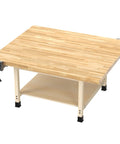 Solid As A Rock 4 Station Wood Workbench With Dual Vises And 64 By 54 Inch Spread heavy duty hardwood build top view.