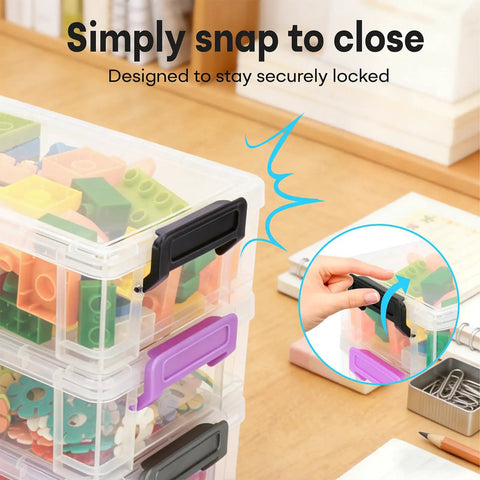 Big Ol Extra Large Clear Pencil Box For Crayons, Markers, And Art Supplies with secure lid stackable storage shown in use