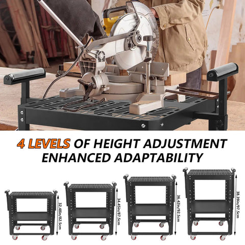 Heavy Duty Planer Stand With Wheels, 550 Lbs Load Power Tool Workstation with height adjustment and miter saw.