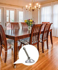 No Hassle Heavy Duty Adjustable Carbon Steel Leveling Feet Set Of Four With Beefy D80 Threaded Lifting Design For Rock Solid Furniture And Equipment Racks On Uneven Flooring displayed in dining room.
