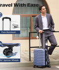 Front view of blue Coolife 3-piece hard-shell luggage set on spinner wheels; Pure Aluminum inset.