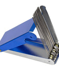 Pro-Grade Welding Tip Cleaner Tool Kit With 13-Wire Set, spiral design, shown open with blue case and steel wires