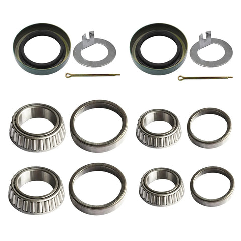 Set of 2 trailer axle bearing kits with 1.719 in seals; includes bearings, races, snap rings, and cotter pins.