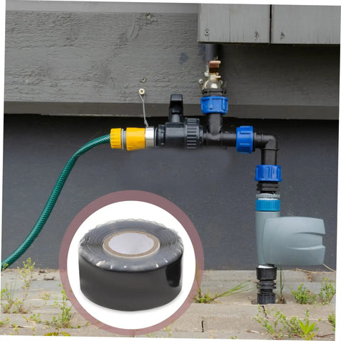 Heavy Duty Waterproof Leak Repair Tape for plumbing shown in use on outdoor pipes, strong adhesive rubber sealant roll
