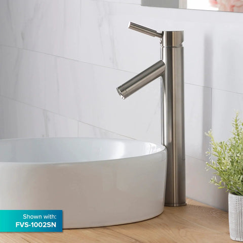 Elavo Round Vessel White Porcelain Ceramic Bathroom Sink 18 Inch Go-To Pick For Any Bath next to brushed nickel faucet.