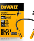 Heavy Duty Bluetooth Neckband Headphones for Jobsite Use with 30 Hour Runtime and Noise Isolation displayed with packaging