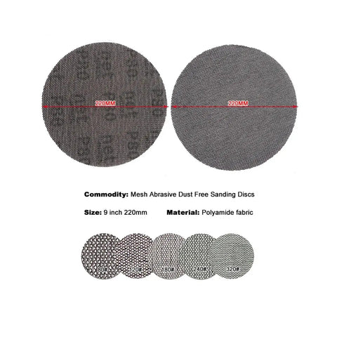 Top Notch 6 Inch 150mm Mesh Sanding Discs With Hook And Loop Backing And Anti-Blocking Design For Wood Metal And Drywall Projects In 80 To 800 Grit Range Perfect For Smoother Finishes Every Single Time - Two 9 inch mesh sanding discs showcased.