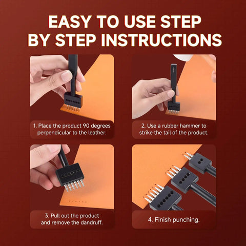 Step-by-step instructions using Super Handy Leather Hole Punch Tool Set with Interchangeable 2 4 6 Prong Attachments