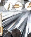 Close-up of Grease Gun Accessory Kit 5-Piece Set with needle tips and nozzles, shown with steel backgrounds for quick lubrication.