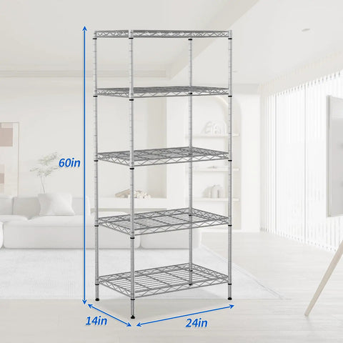Heavy Duty Five Tier Wire Shelving Unit Rock Solid Chrome Metal Storage Rack With Quick Adjustable Levels Zero Fuss Assembly For Kitchen Garage Pantry Bathroom