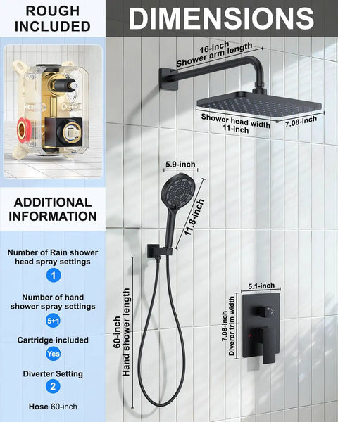 Slick Matte Black Rainfall Shower System With Filtered Handheld Sprayer Featuring Top Shelf Solid Brass Valve And Hella Durable Easy Clean Silicone Jets For A Smooth Daily Rinse Upgrade Your Bathroom Vibe