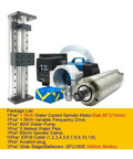 Heavy Duty 1.5KW Water Cooled Spindle Z Axis Slide Stage Kit For CNC Routers Pro Grade 110V Motor Setup with components displayed.