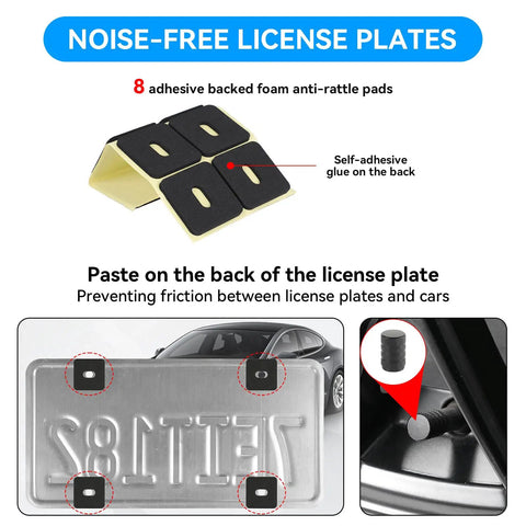 Anti-rattle pads with adhesive backing for noise-free license plates, part of Two Pack Clear License Plate Covers Bundle.