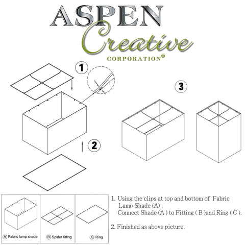 Diagram showing assembly of Contemporary Collapsible Rectangular Spider Shade In White Linen with clip-on fitter.