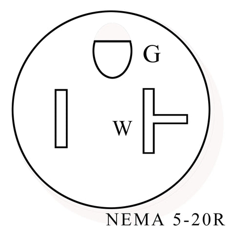 Diagram of NEMA 5-20R outlet for Beefy 25 Foot NEMA 5 20P To 5 20R Extension Cord For 20 Amp 125 Volt Loads SJTW 12 3 Copper Conductors