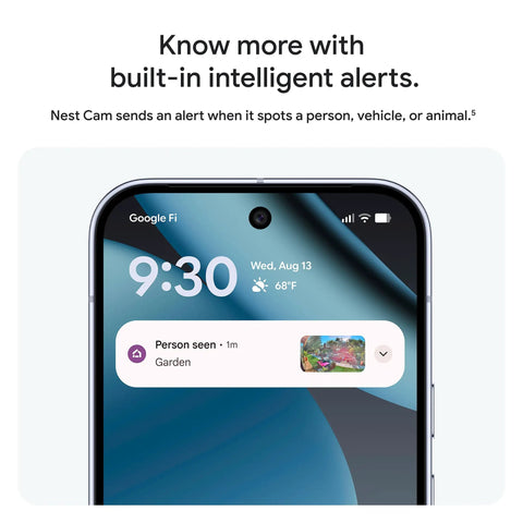 Mobile screen showing alert from Nest Outdoor Security Camera Wired 2nd Gen With 2K HDR Video And Gemini AI Night Vision Two-Way Audio Weatherproof Smart Home Compatible Works With Google Home 2025 Model Snow.