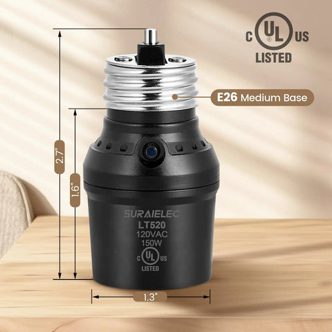 Automatic Outdoor Light Socket with Dusk to Dawn Sensor and 360 Degree Rotating Coverage E26 E27 Bulb Base Adapter UL Listed Black