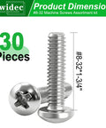 Heavy Duty 30 Pcs #8-32 X 1-3/4 Inch 304 Stainless Steel Machine Screws For Wall Plates Drawers Cabinets positioned with dimensions.