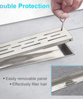 28 Inch Linear Shower Drain With Base, cUPC Certified 304 Stainless Steel, Brushed Nickel Finish with removable square cover